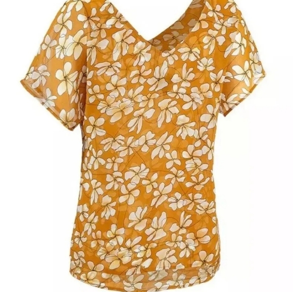 CAbi Thrive Blouse #3598 Butterscotch Yellow Floral Size Small - Picture 5 of 15